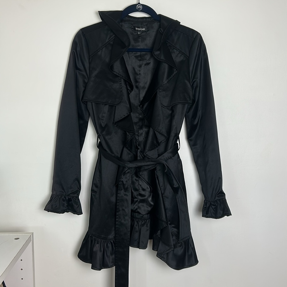 Vintage Bebe Y2K Satin Ruffle Coat